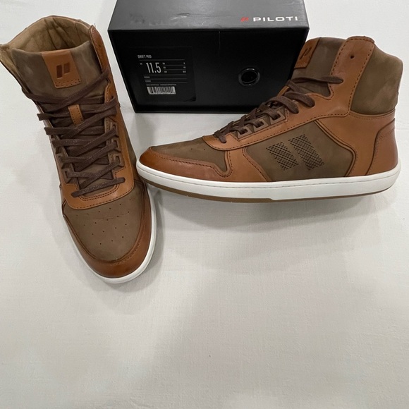 Piloti Mid  Drift Cognac Brown Leather Sneakers - Picture 3 of 9